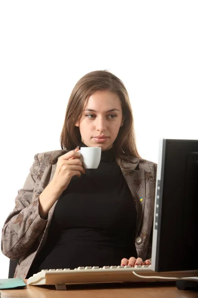 Pausa Café Joven Hermosa Mujer Negocios — Foto de Stock