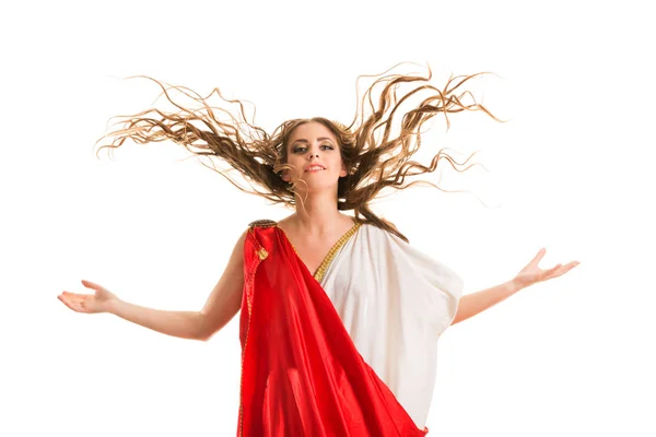 Ancient Goddess Red Greece Toga Isolated White Background — Stock Photo, Image