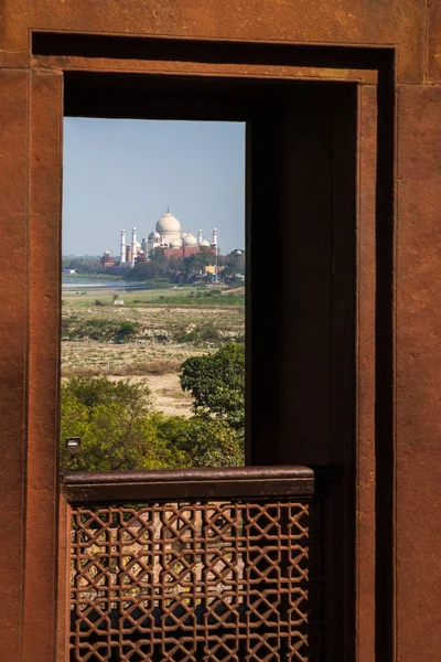 Uitzicht Taj Mahal Vanaf Agra Fort — Stockfoto