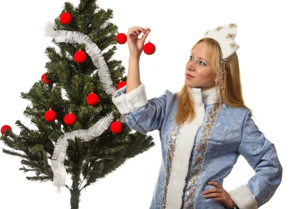 Une Jeune Femme Costume Vierge Des Neiges Isolée Sur Fond — Photo