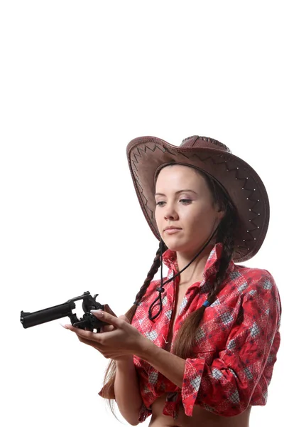 Ganska Ung Flicka Cowboy Hatt — Stockfoto