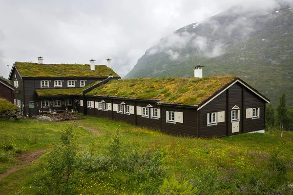 Casa Norueguesa Com Telhado Grama — Fotografia de Stock