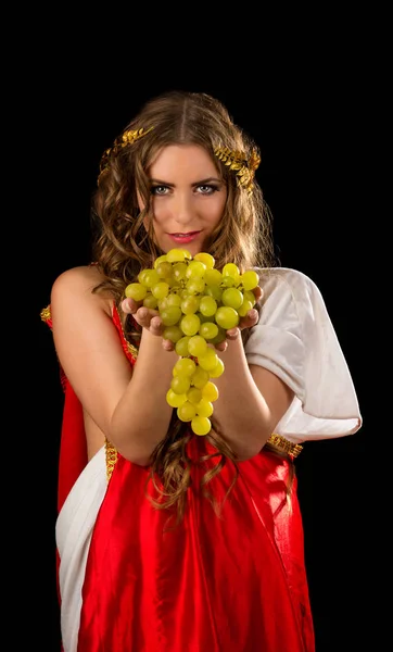 Ancient Goddess Bunch Grapes Isolated Black Background — Stock Photo, Image