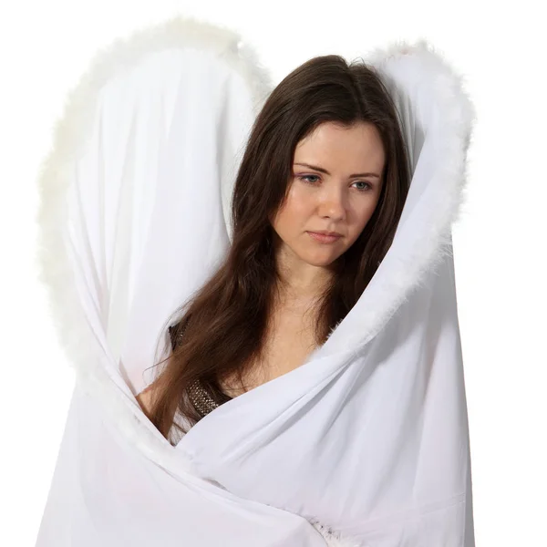 Krásný Smutný Anděl Izolované Bílém Pozadí — Stock fotografie