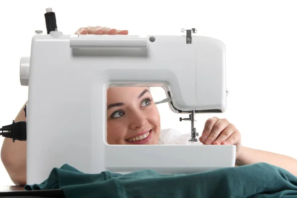 Woman Seamstress Working Sewing Machine — Stock Photo, Image