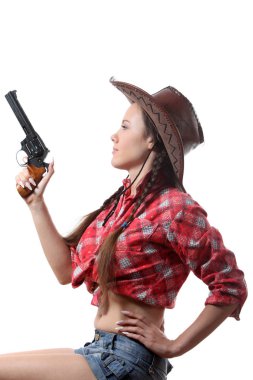 Kovboy şapkalı genç ve güzel kız 