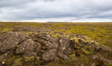 Güzel dağ manzarası Reykjanesfolkvangur, İzlanda.