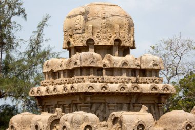 Antik kaya Tapınağı, beş Rathas, Mamallapuram, Tamil Nadu Hindistan