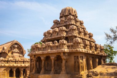 Antik kaya Tapınağı, beş Rathas, Mamallapuram, Tamil Nadu Hindistan
