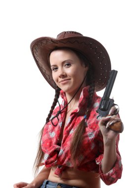 Kovboy şapkalı genç ve güzel kız 