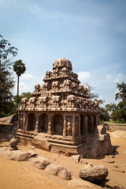 Antik kaya Tapınağı, beş Rathas, Mamallapuram, Tamil Nadu Hindistan