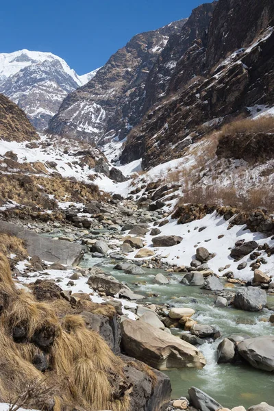 Río Montaña Camino Campamento Base Annapurna Himalaya — Foto de Stock