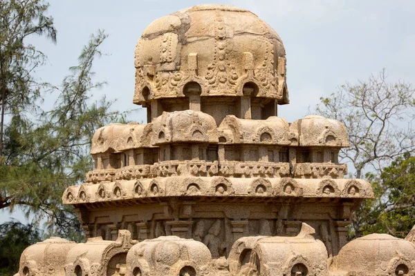 Ancient Rock Temple Fem Rathas Mamallapuram Tamil Nadu Indien — Stockfoto