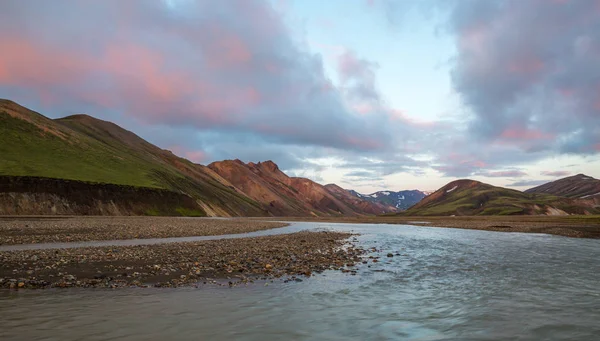 Sunset River National Park Landmannalaugavegor Iceland — Stock Photo, Image
