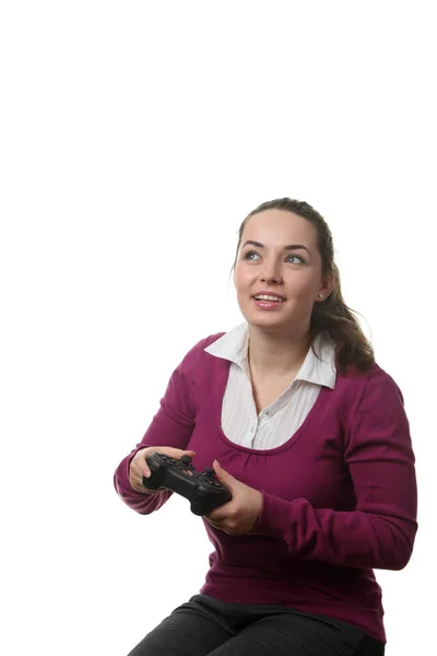 Ung Kvinna Spelar Videospel — Stockfoto