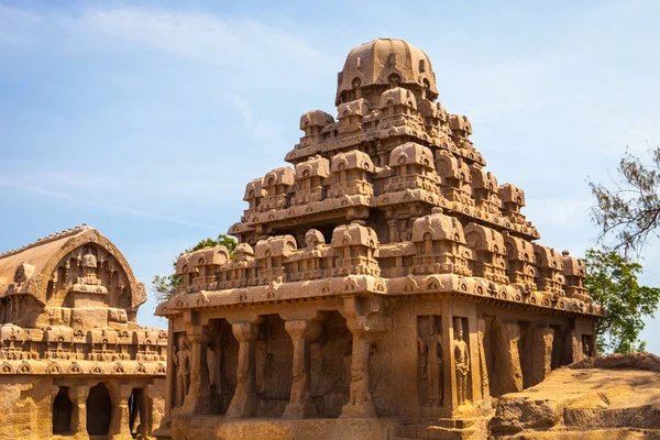 Ancient Rock Temple Fem Rathas Mamallapuram Tamil Nadu Indien — Stockfoto