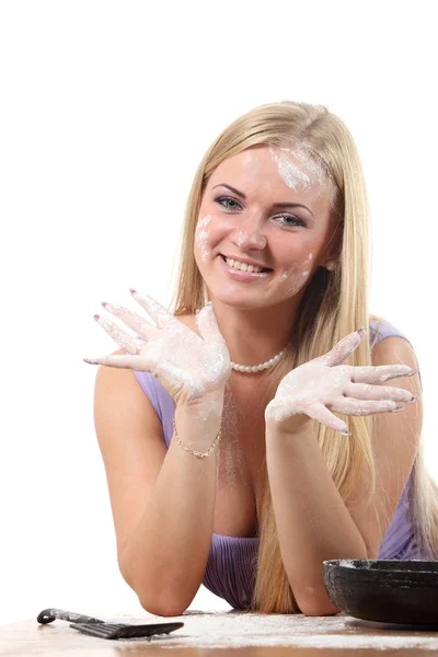 Jonge Blonde Vrouw Koken — Stockfoto