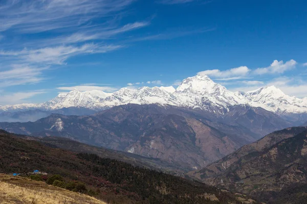 Hermosas Montañas Del Himalaya Cubiertas Nieve Seguimiento Campamento Base Annapurna —  Fotos de Stock