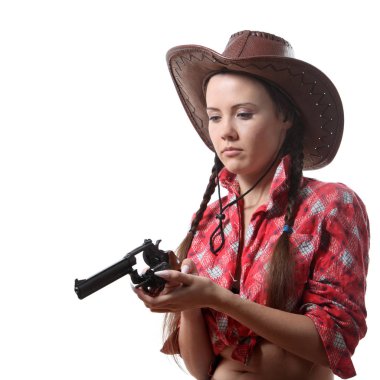 Kovboy şapkalı genç ve güzel kız 