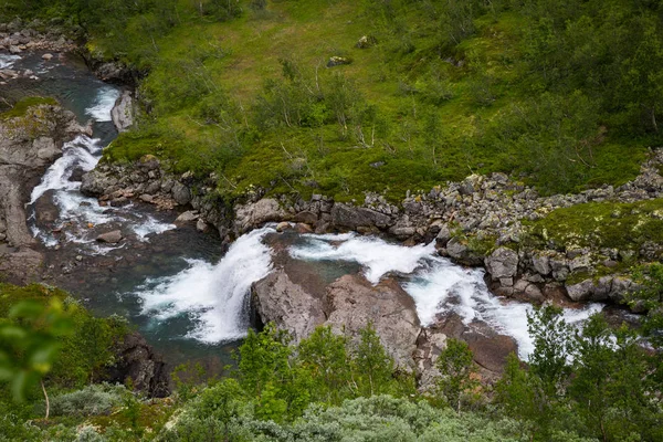 Величественный Водопад Зеленая Растительность Национальном Парке Йотунхеймен Норвегия — стоковое фото