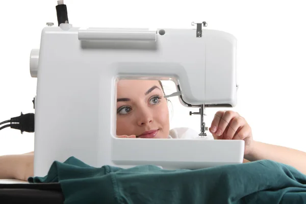 Woman Seamstress Working Sewing Machine — Stock Photo, Image