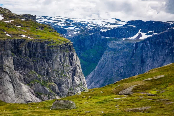 Beautiful Landscape Norwegian Mountains Track Trolltunga Royalty Free Stock Images