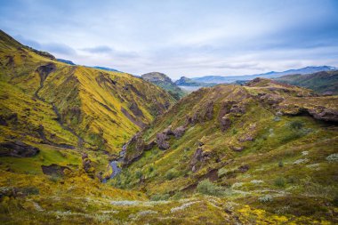 Güzel dağ Panorama Milli Parkı Thorsmork, İzlanda.