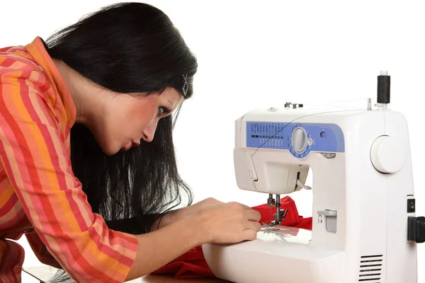 Женщина Швея Работает Швейной Машинке — стоковое фото