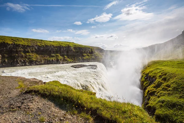 Wodospad Gullfoss Znajduje Się Canyon Hvita Rzeka Południowo Zachodniej Islandii — Zdjęcie stockowe