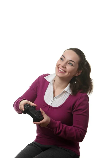 ビデオ ゲームを演奏若い女性 — ストック写真