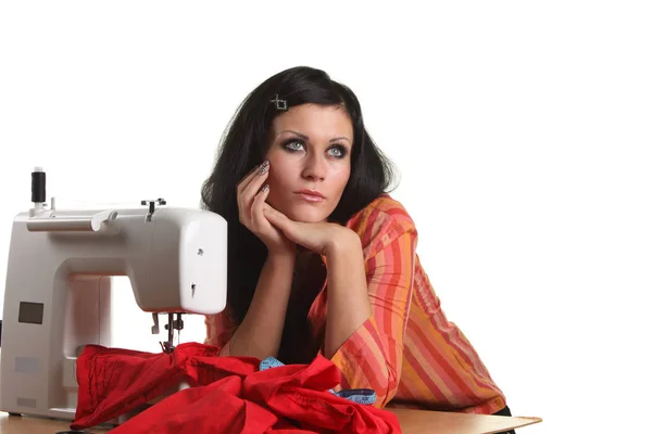 Woman Seamstress Work Sewing Machine — Stock Photo, Image
