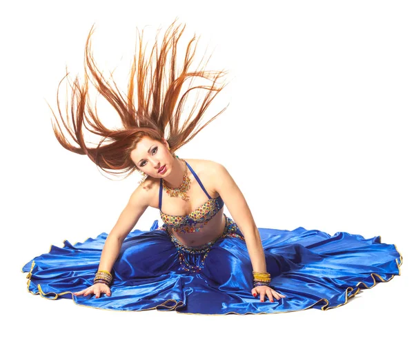 Young Beautiful Belly Dancer Blue Costume — Stock Photo, Image