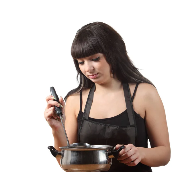 Jonge Brunette Vrouw Koken — Stockfoto