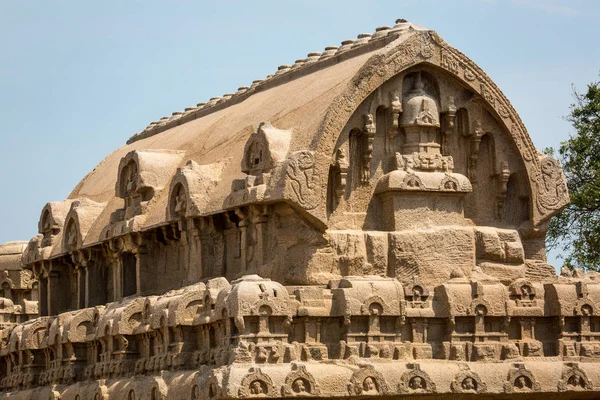 Ancient Rock Temple Fem Rathas Mamallapuram Tamil Nadu Indien — Stockfoto