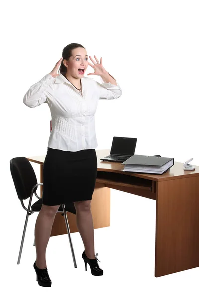 Businesswoman Stay Office Table Scream — Stock Photo, Image