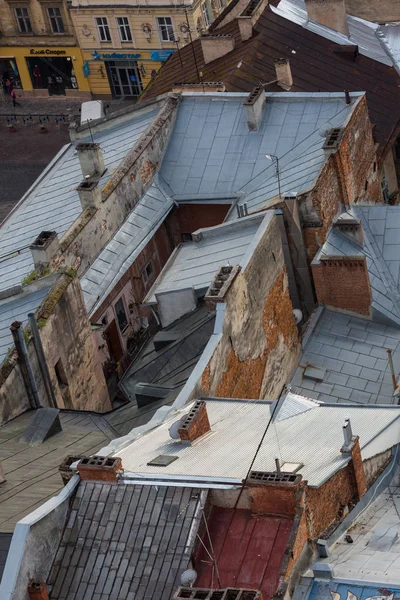 Vista Para Baixo Nos Telhados Cidade Ucraniana Lviv — Fotografia de Stock