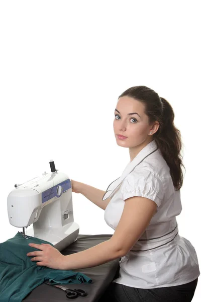Woman Seamstress Working Sewing Machine — Stock Photo, Image