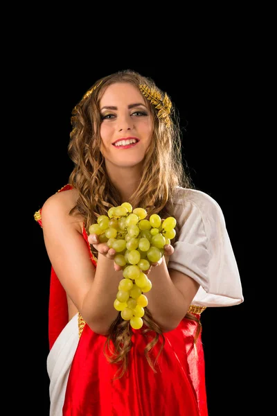 Ancient Goddess Bunch Grapes Isolated Black Background — Stock Photo, Image