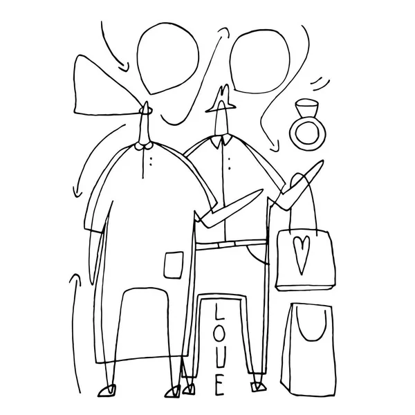 Illustration Figure Bâton Vectoriel Peinture Main Les Gens Couple Nouvellement — Image vectorielle