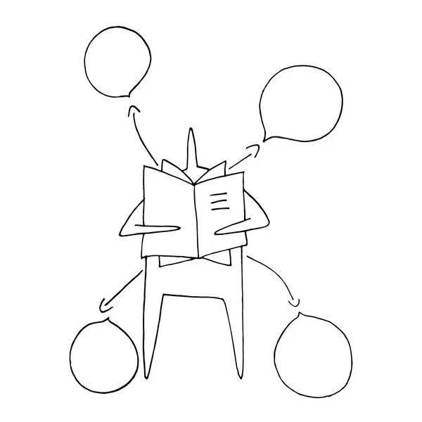 Χέρι Βαφής Διανυσματικά Εικονογράφηση Ραβδί Σχήμα Άνθρωπος Διαβάστε Βιβλίο Ομιλία — Διανυσματικό Αρχείο