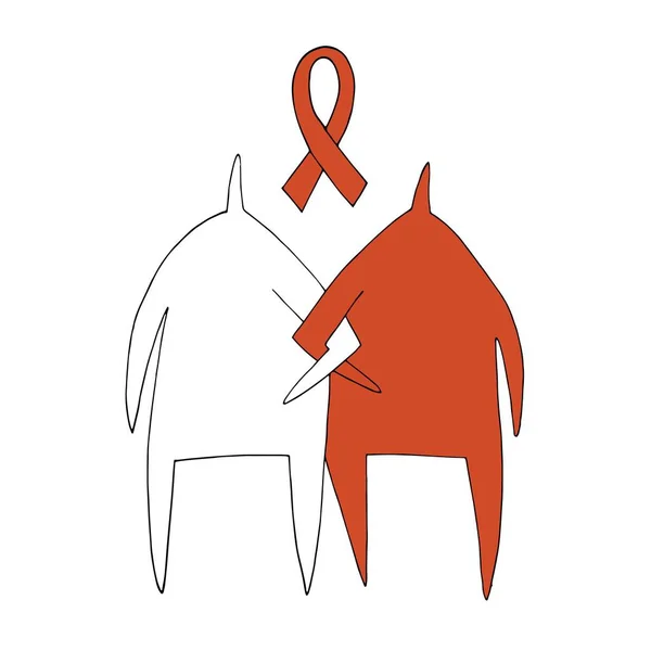 向量例证 12月1日 艾滋病红丝带 手向量棍子图例证 有性格的人 大纲人 — 图库矢量图片