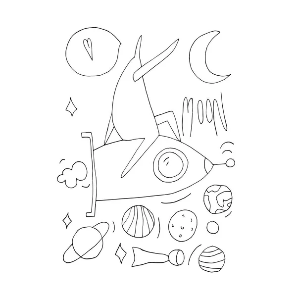 Рука Вектор Контур Палиці Малюнок Ілюстрації Говорити Людина Ракеті Місячним — стоковий вектор