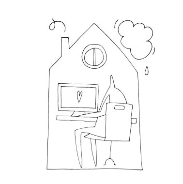 Vektör anahat insanlar. El boya sopa rakam resimde. Adam iç. Konuşma. Kalp. Karakter insanlar. Ev. (Doku olarak kullanılabilir kartları, Davetiyeler, DIY projeler, web için)