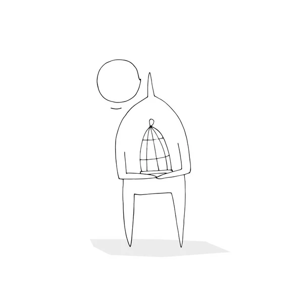 Χέρι Βαφής Διανυσματικά Εικονογράφηση Ραβδί Σχήμα Άνθρωποι Χαρακτήρα Άνθρωπος Κλουβί — Διανυσματικό Αρχείο