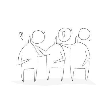El boya vektör anahat sopa rakam çizim. Karakter adam. İnsanlar sarılma. Kalp. Seviyorum. (Doku olarak kullanılabilir kartları, Davetiyeler, DIY projeler, web sitesi tasarımı için.)