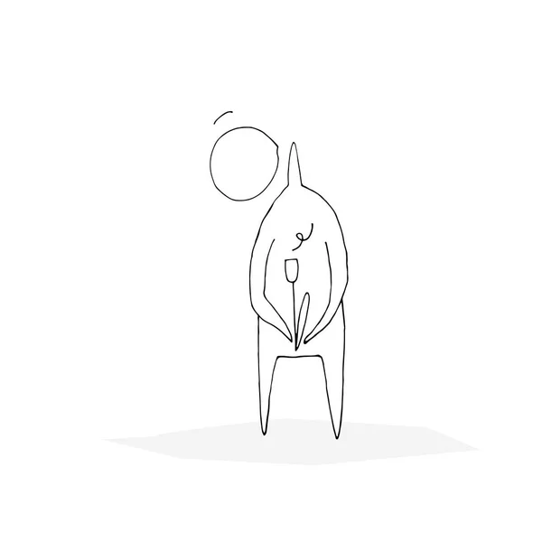 Ruční Malování Vektorový Obrys Panáček Ilustrace Charakter Lidí Muž Květinou — Stockový vektor