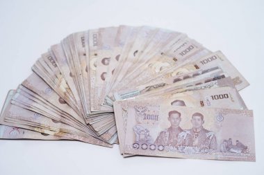 Yakın Tayland para banknotları closeup arka plan, iş için Tayland para, sikke. 1000 görev butts