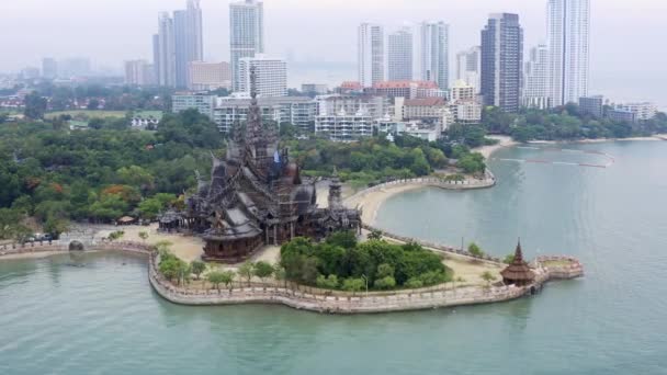 Templul Adevărului din Pattaya, Thailanda, vedere de top . — Videoclip de stoc