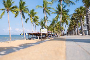 Pattaya, Tayland-Mayıs 27, 2019: Bu Jomtien plajının bir görünümü Pattaya popüler bir turist Plajı.