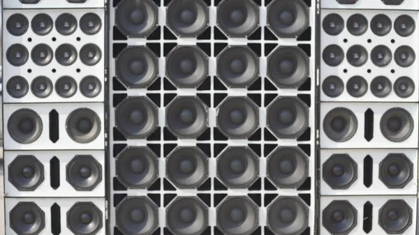 Metal, Steel, Thailand, Speaker, Concert. Stadium speakers rack over a blue sky. Live music background